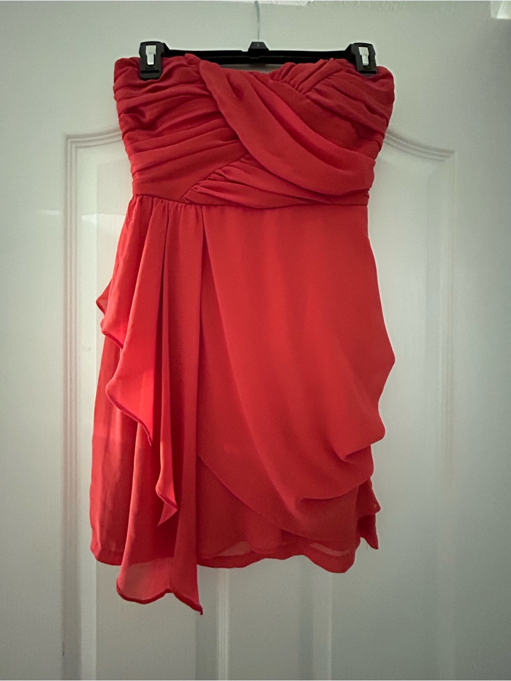 Strapless Red Ruffle-Detail Cocktail Dress